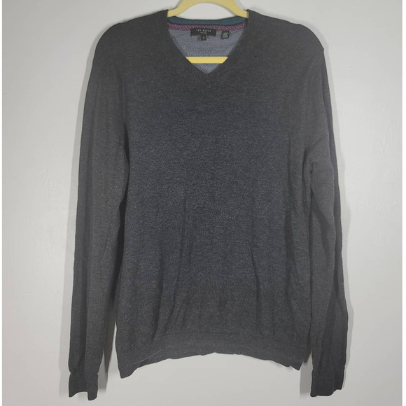Ted Baker London Cashguy Sweater Size 5 V-Neck Long Sleeve Gray Wool Silk Blend - Picture 2 of 7